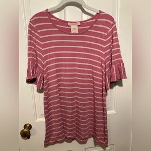 Philosophy Womens Large Tee T Shirt Top Blouse Pink Gray Stripe Flared Sleeves